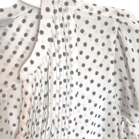 H&M | Pleated Semi-sheer Women’s White Black Polka Dot Blouse Top - Picture 5 of 8